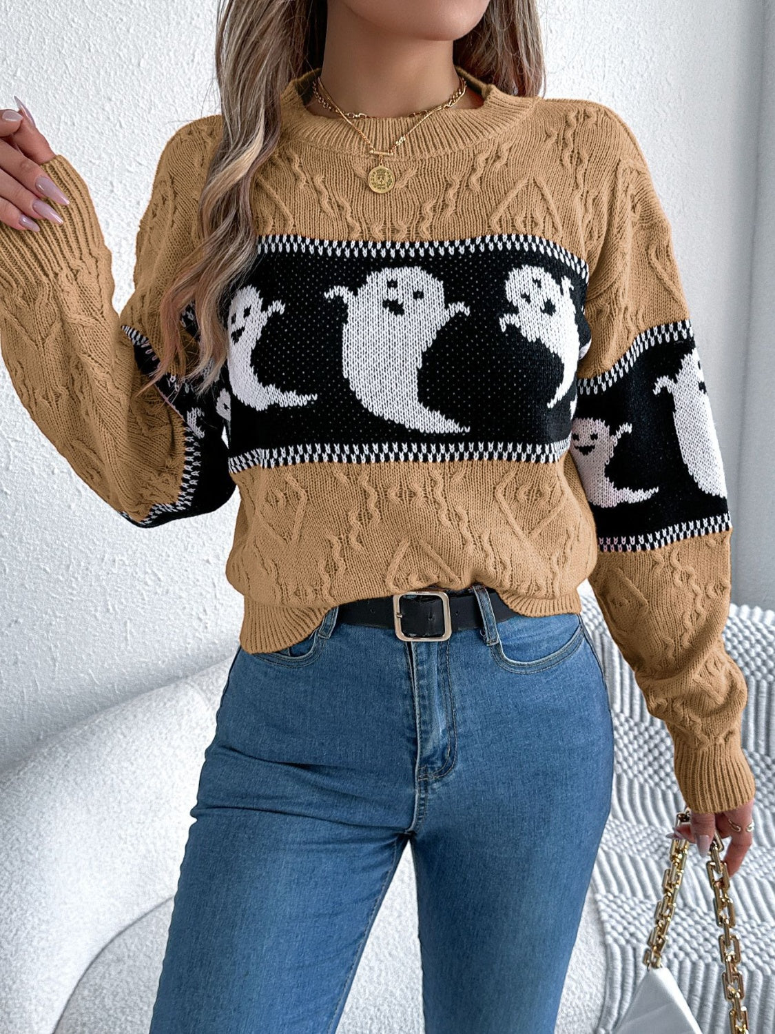 Ghost Round Neck Long Sleeve Sweater - Damned Threads